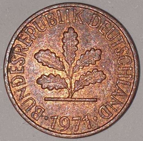1971 J - 1 PFENNIG - ONE PFENNIG - GERMANY - FEDERAL REPUBLIC - (Copper Plated Steel)
